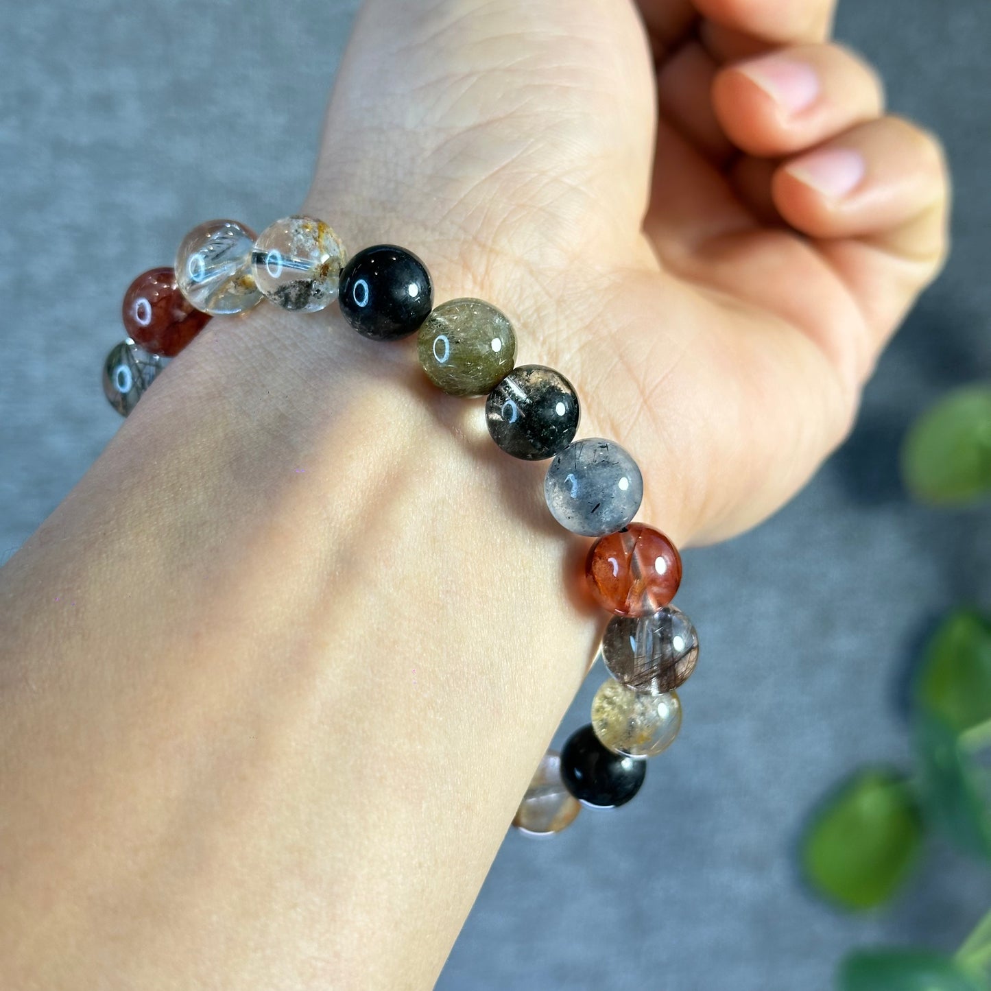 Tri Colour Natural Rutilated Quartz Bracelet Size 10.3 mm