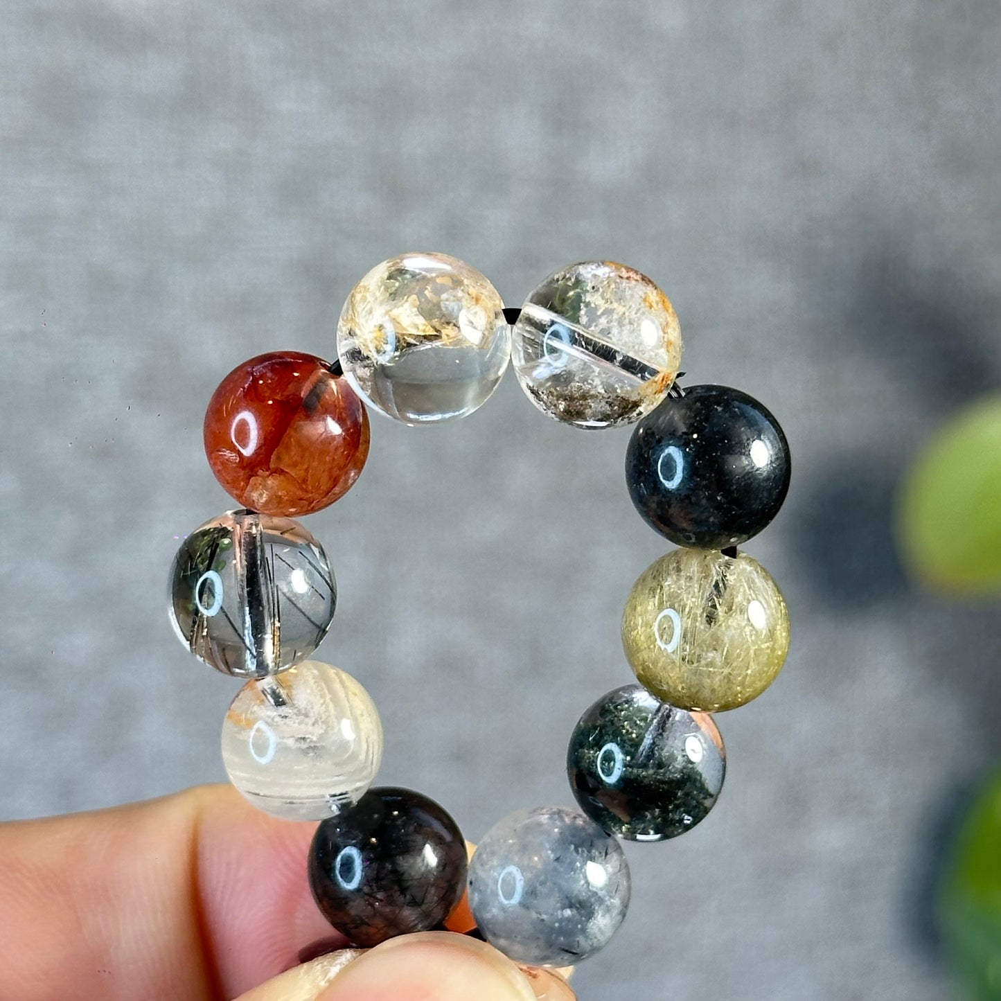 Tri Colour Natural Rutilated Quartz Bracelet Size 10.3 mm