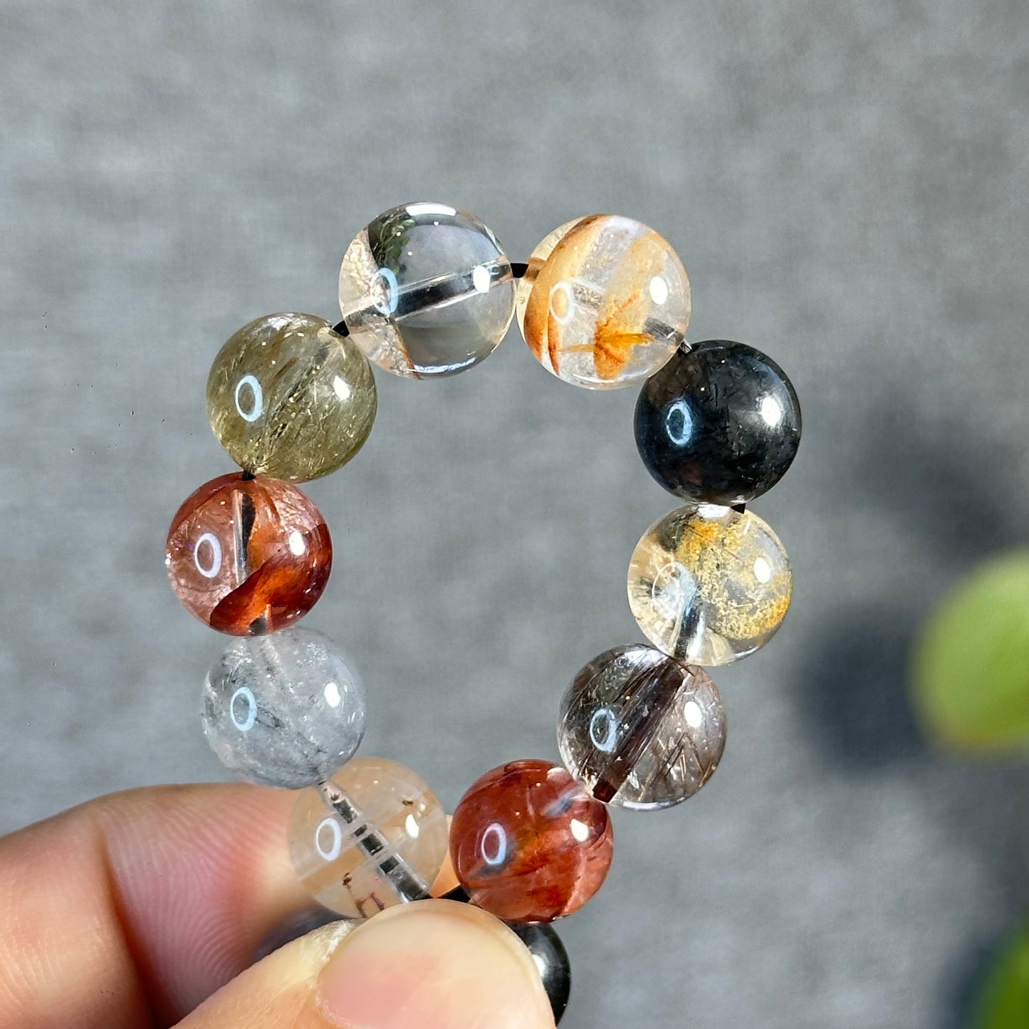 Tri Colour Natural Rutilated Quartz Bracelet Size 10.3 mm