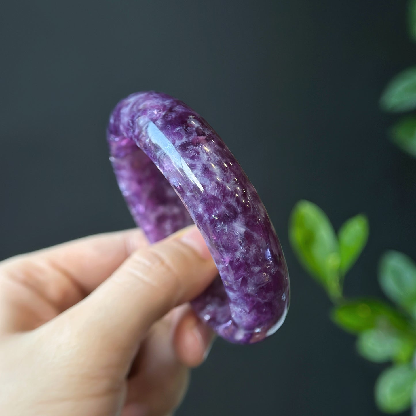 Natural Lepidolite Bangle Leaf Style Size 56 mm