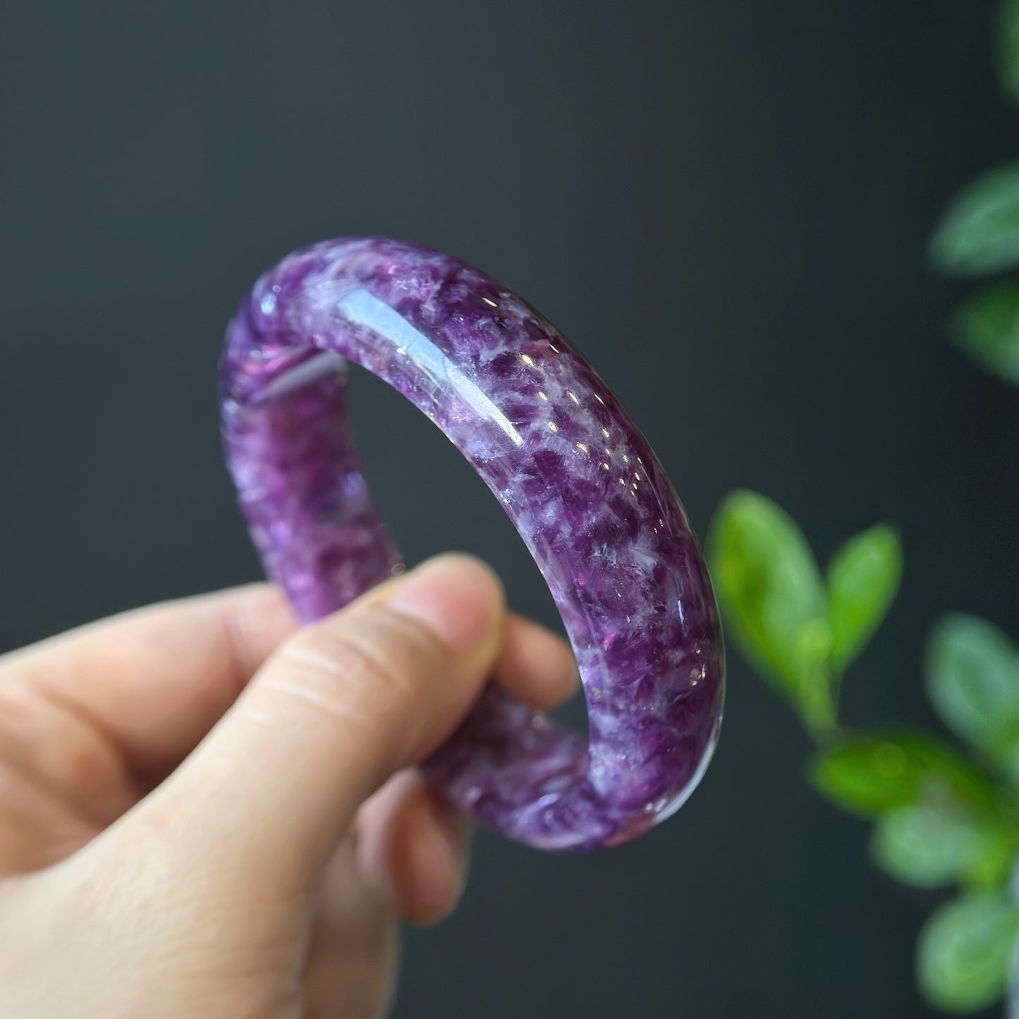 Natural Lepidolite Bangle Leaf Style Size 56 mm