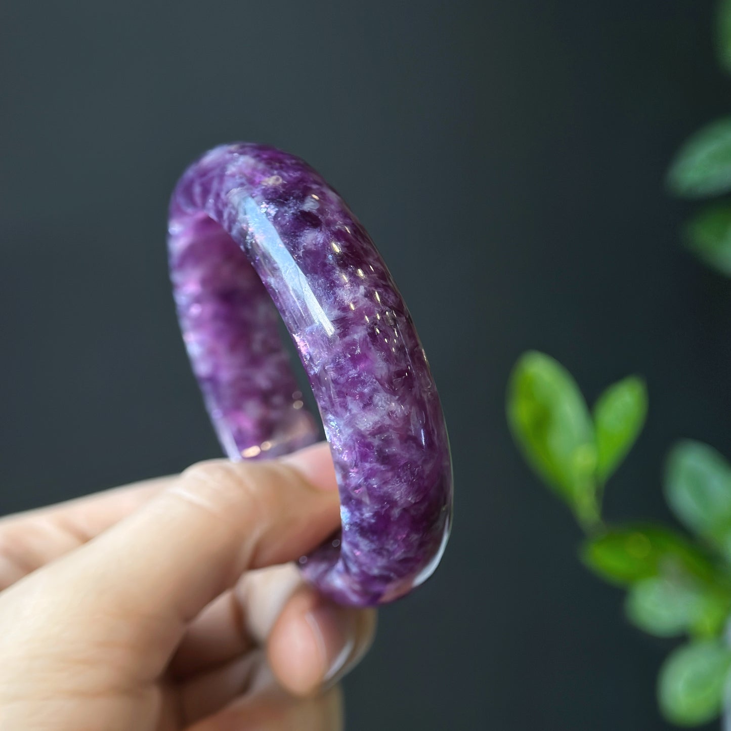 Natural Lepidolite Bangle Leaf Style Size 56 mm
