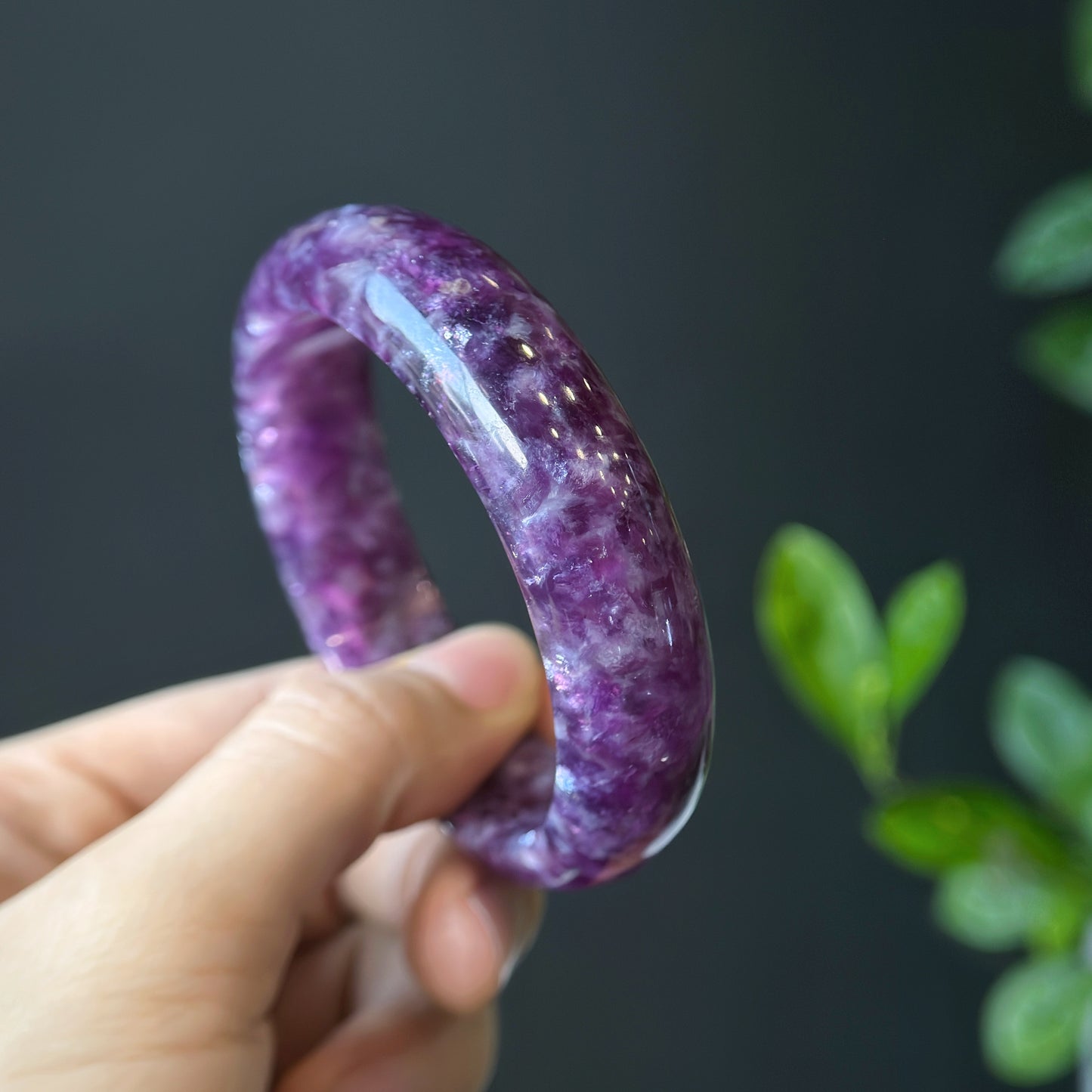Natural Lepidolite Bangle Leaf Style Size 56 mm