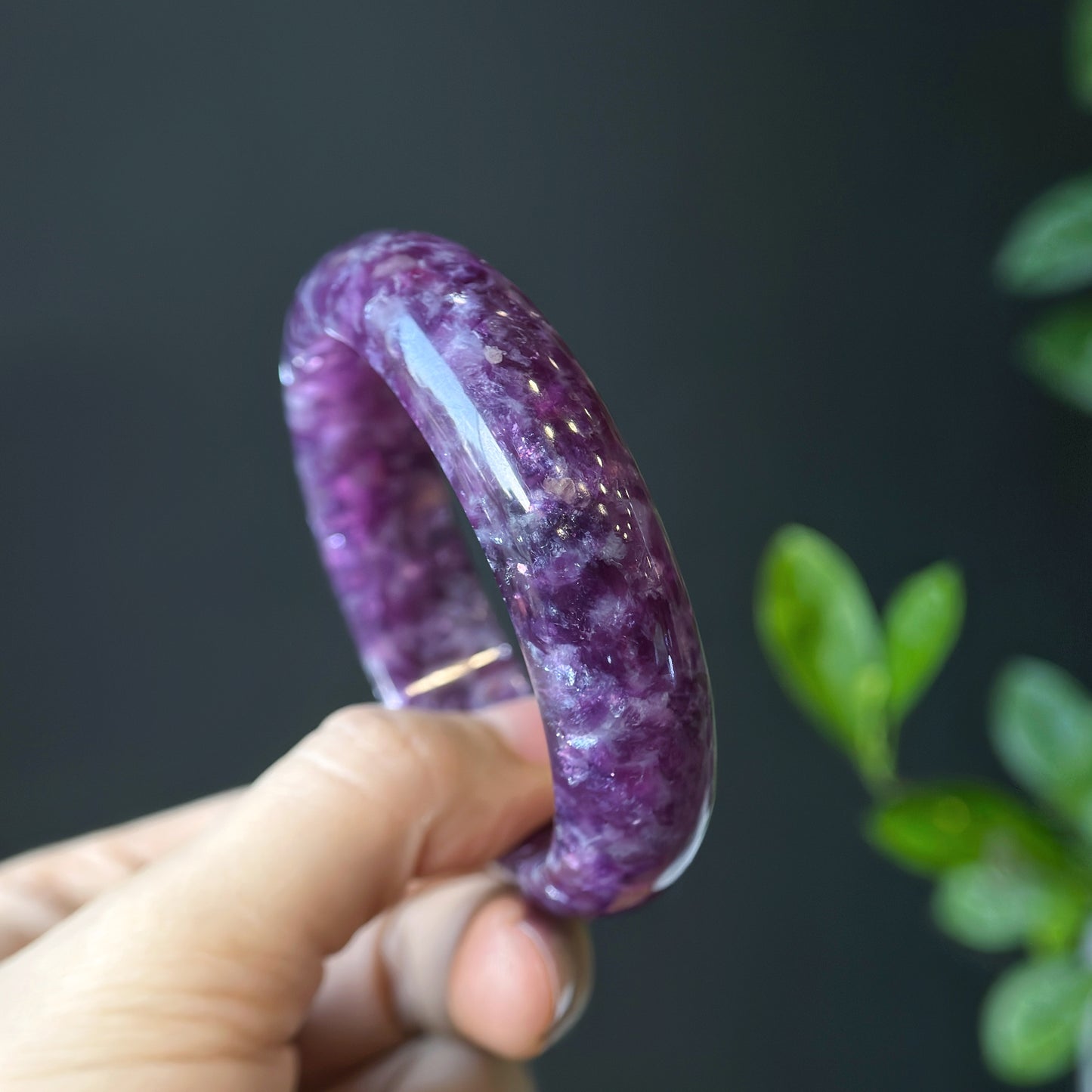 Natural Lepidolite Bangle Leaf Style Size 56 mm