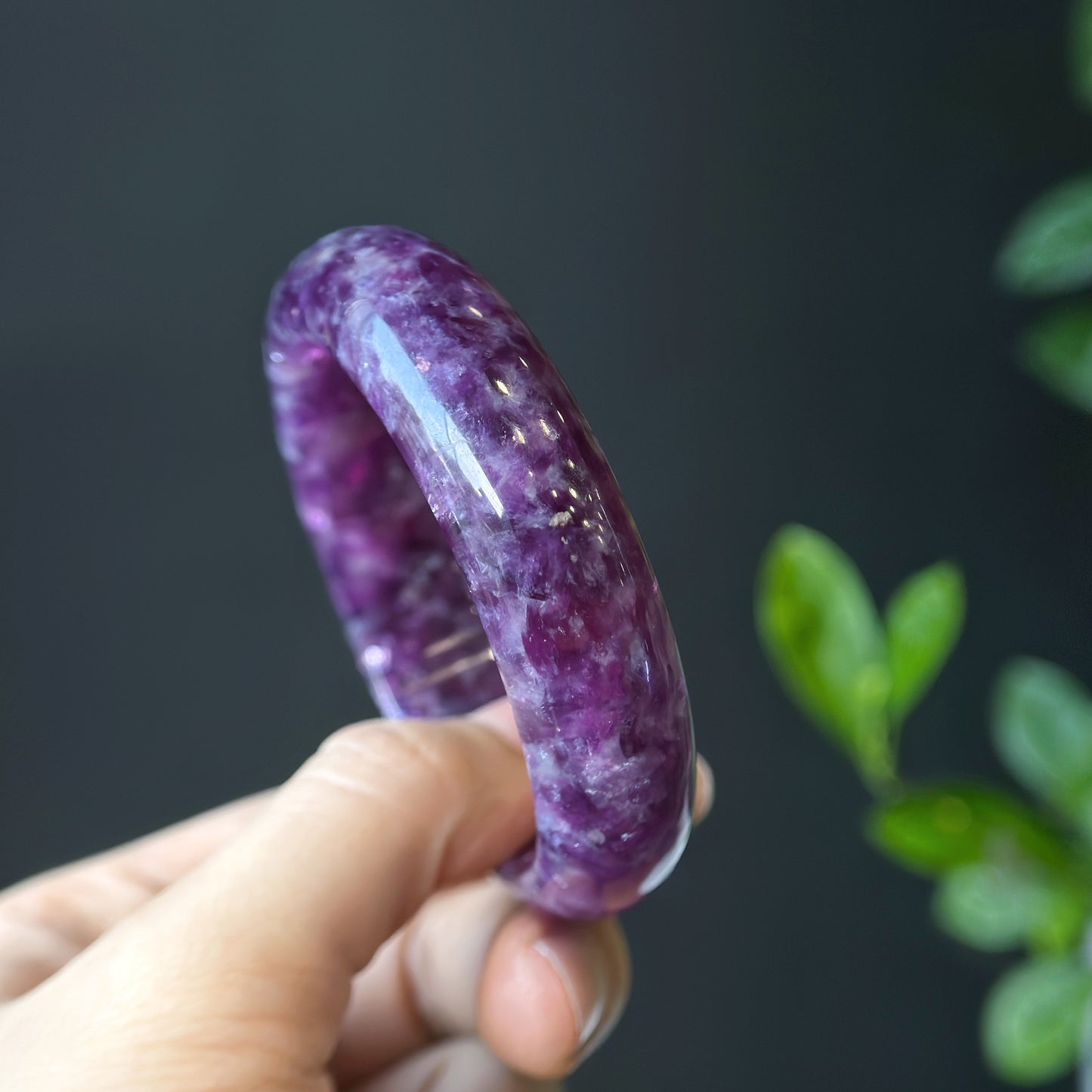 Natural Lepidolite Bangle Leaf Style Size 56 mm