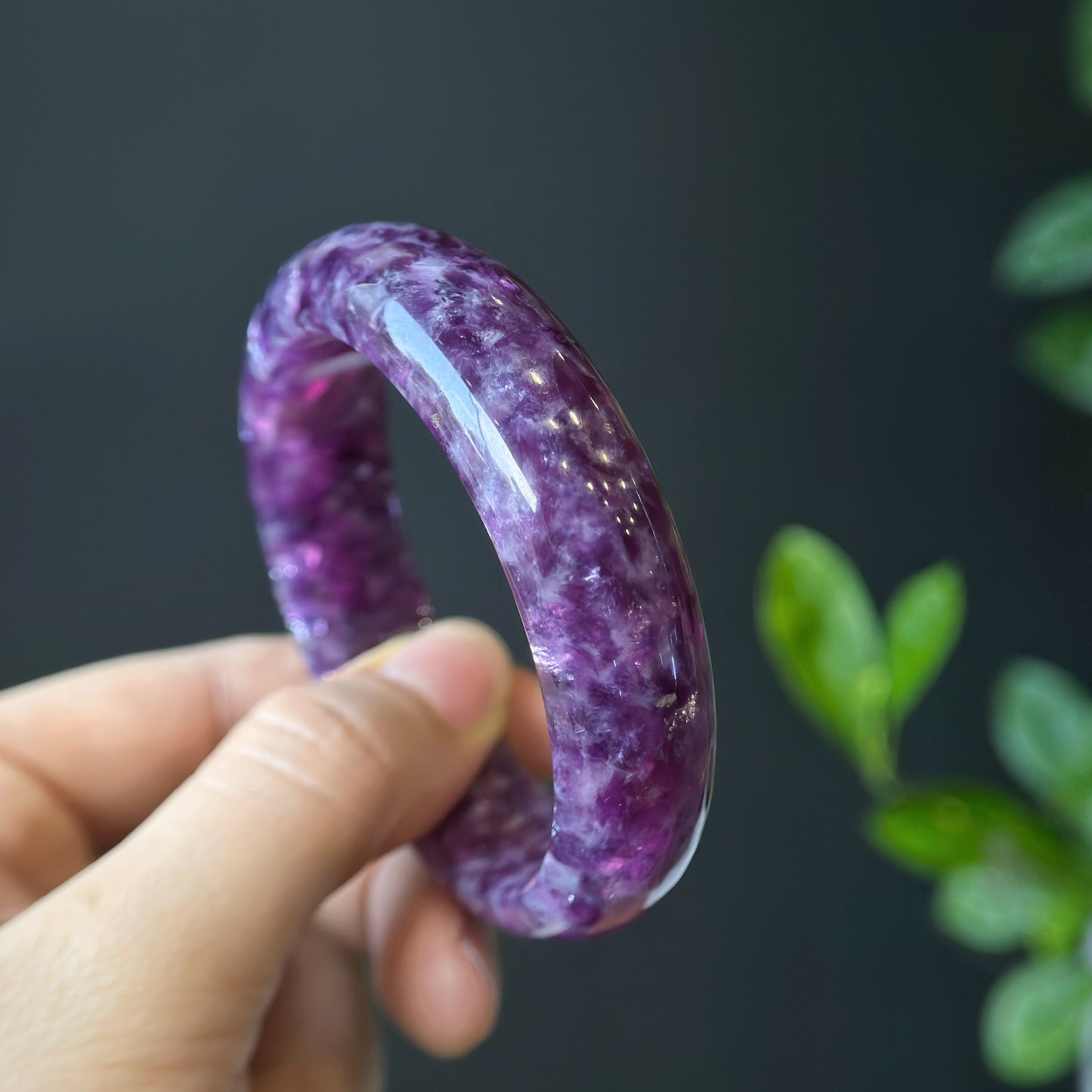 Natural Lepidolite Bangle Leaf Style Size 56 mm