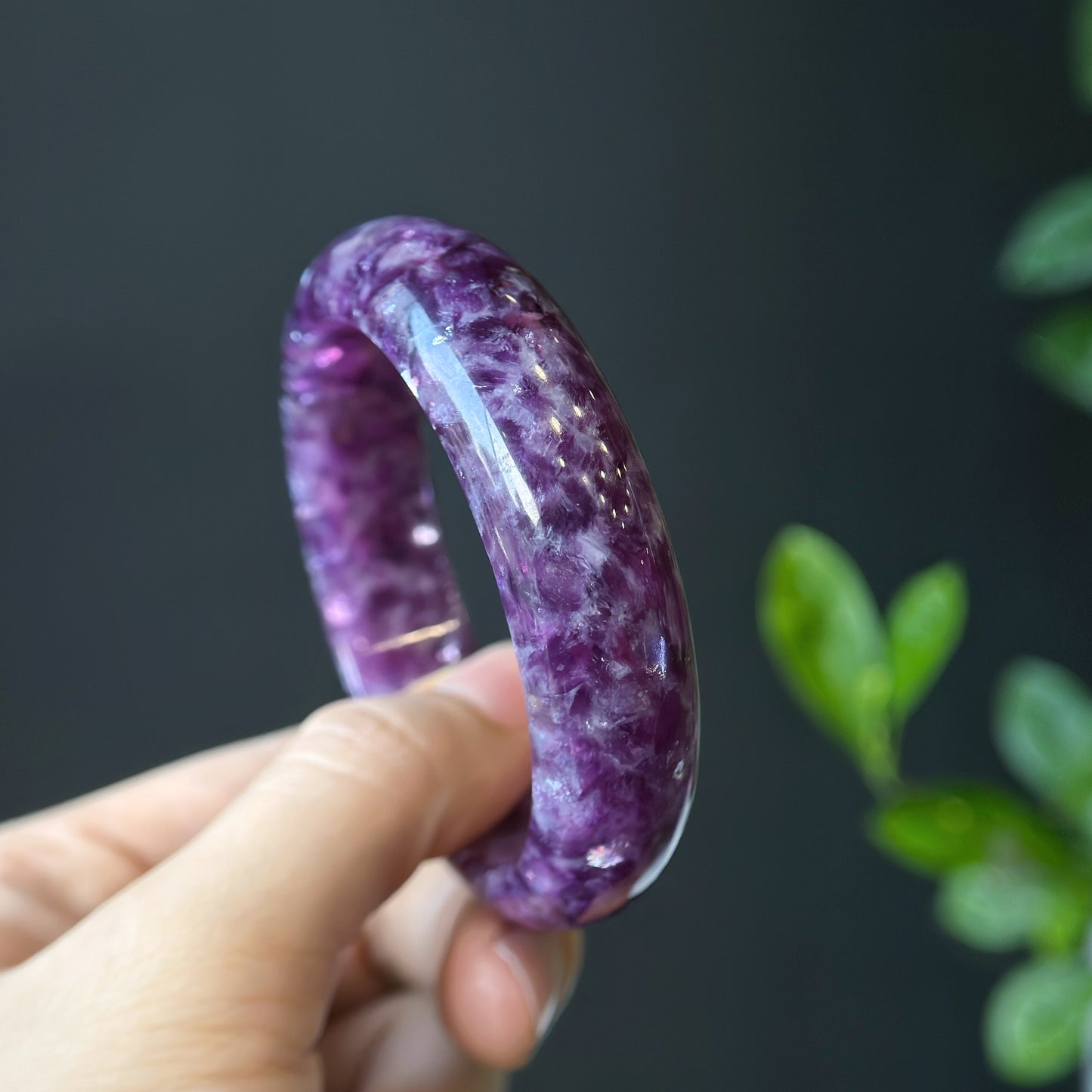 Natural Lepidolite Bangle Leaf Style Size 56 mm