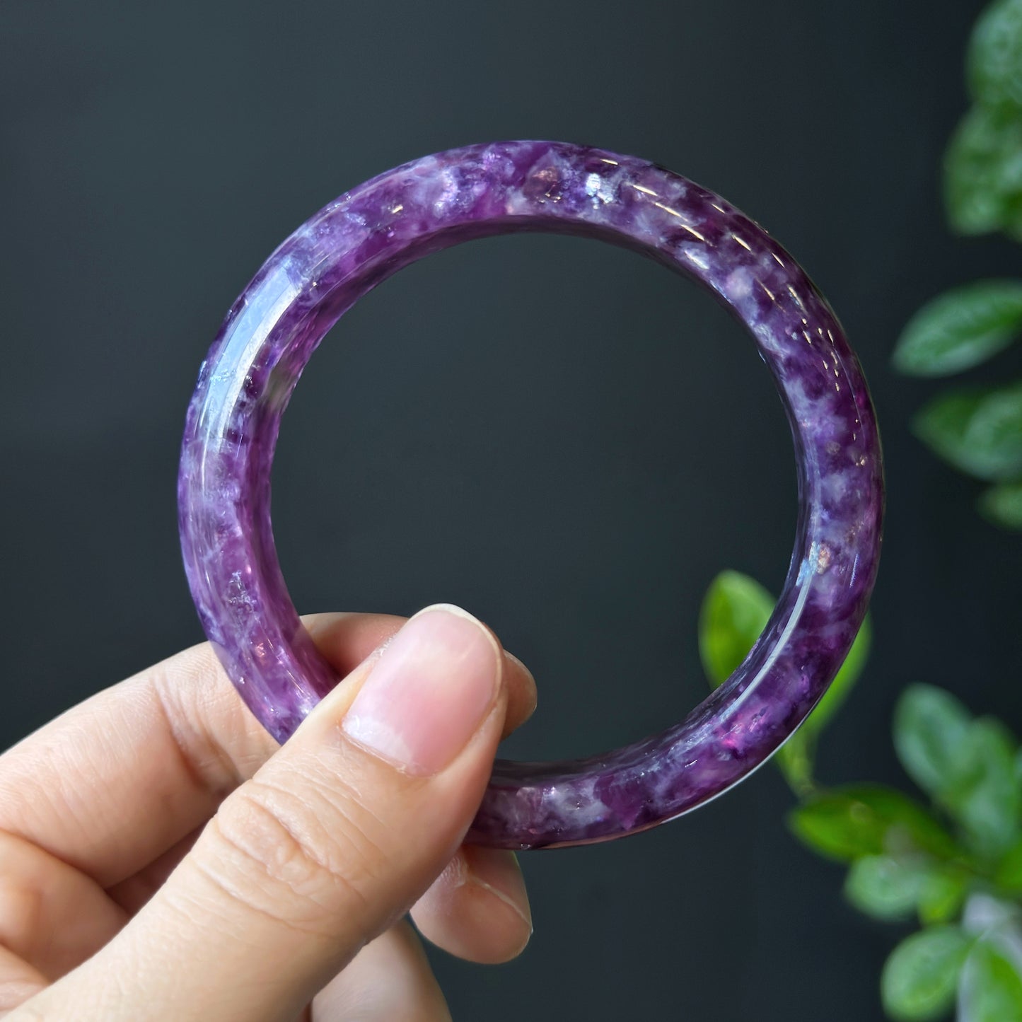 Natural Lepidolite Bangle Leaf Style Size 56 mm