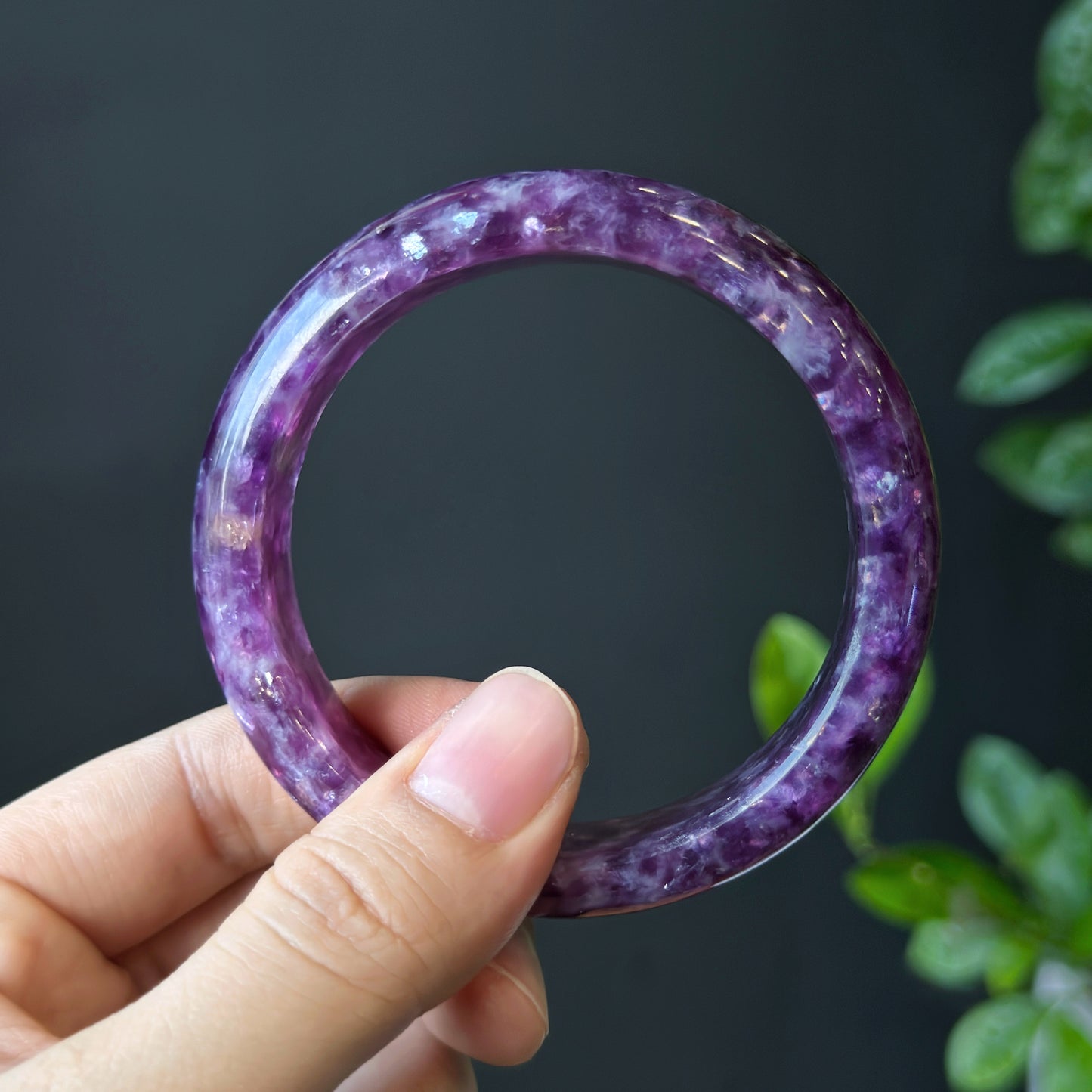 Natural Lepidolite Bangle Leaf Style Size 56 mm