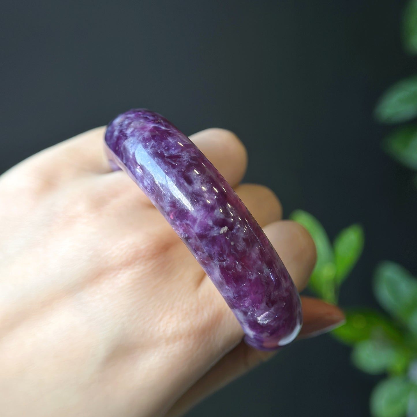 Natural Lepidolite Bangle Leaf Style Size 56 mm