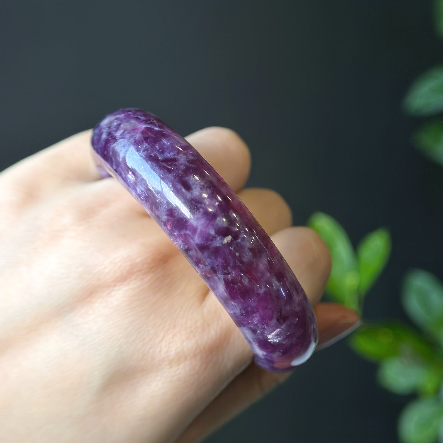 Natural Lepidolite Bangle Leaf Style Size 56 mm