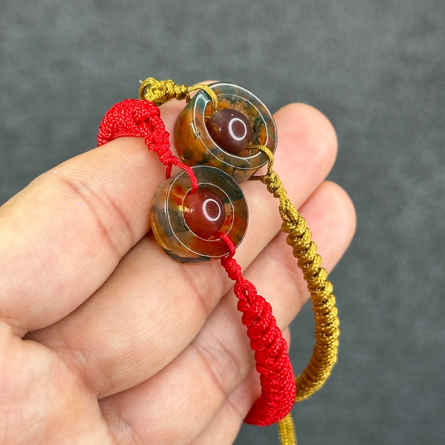 Natural Moss Agate Charm Briaded Bracelet