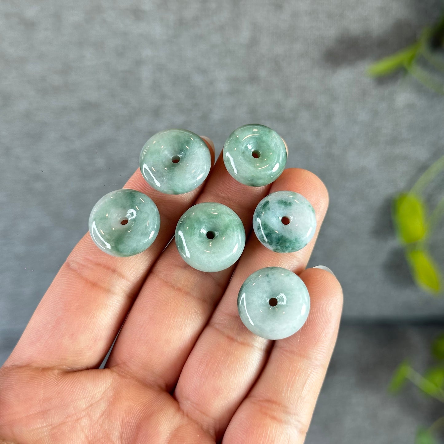 Floral Green Natural Jadeite Jade Mini Donut