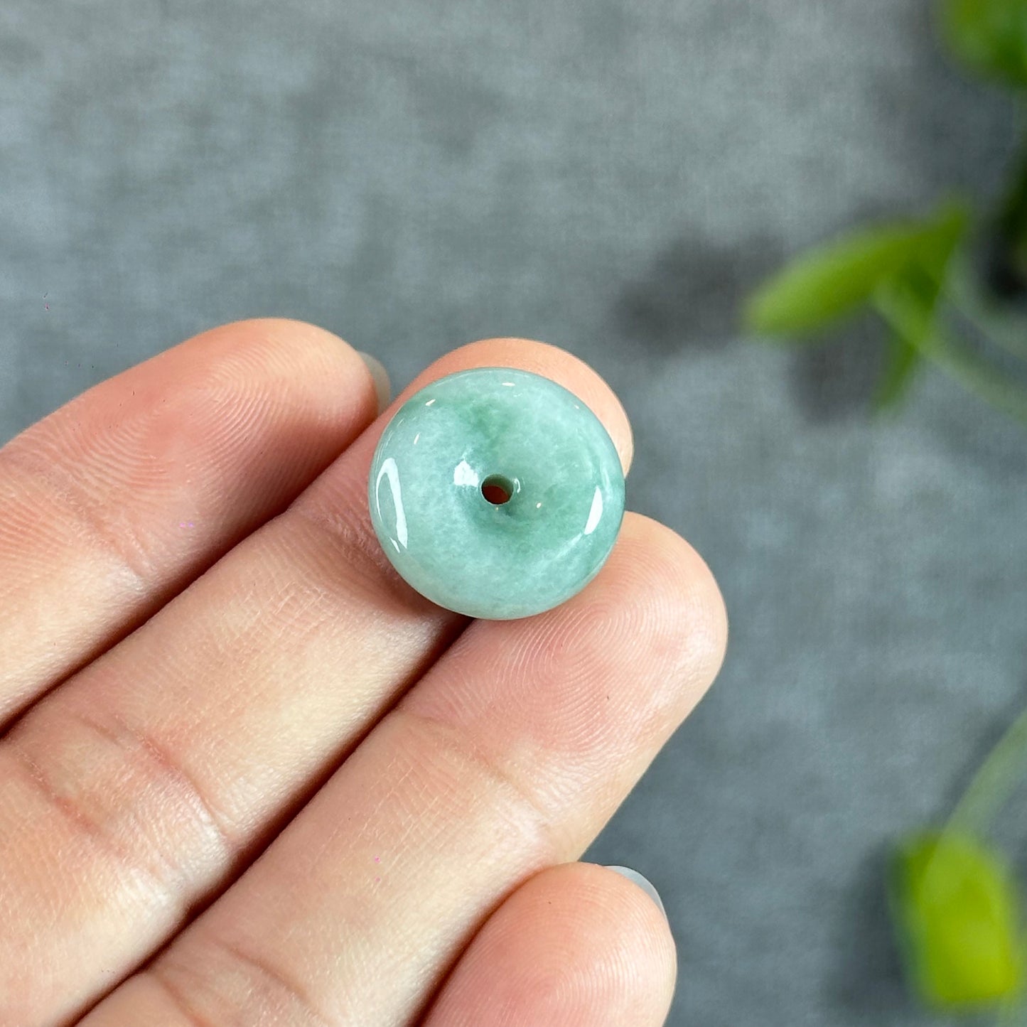 Floral Green Natural Jadeite Jade Mini Donut