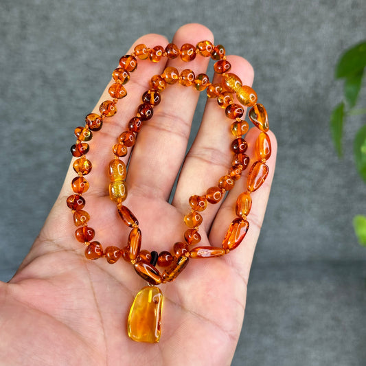 Natural Amber Necklace and Bracelet with Pendant for Kids