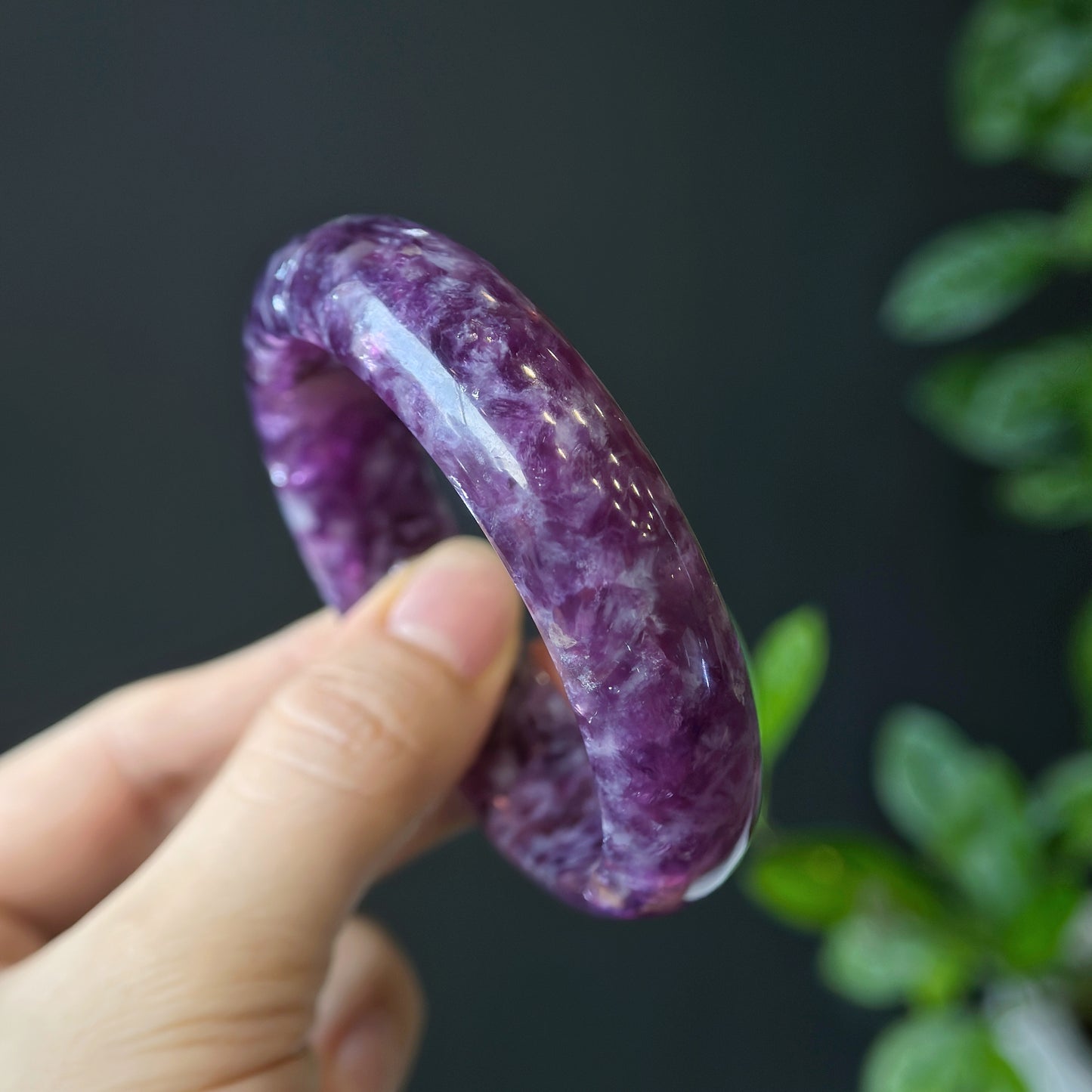 Natural Lepidolite Bangle Leaf Style Size 56 mm