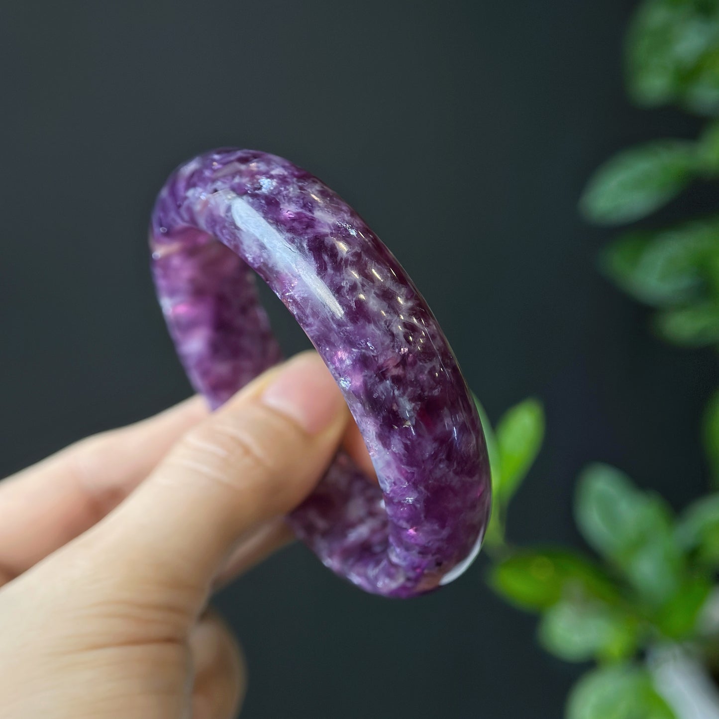 Natural Lepidolite Bangle Leaf Style Size 56 mm