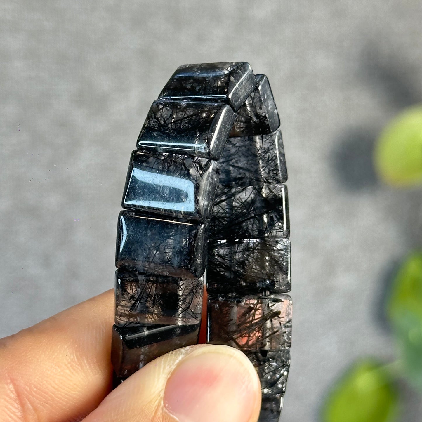 Black Rutilated Quartz Flat Style Bracelet