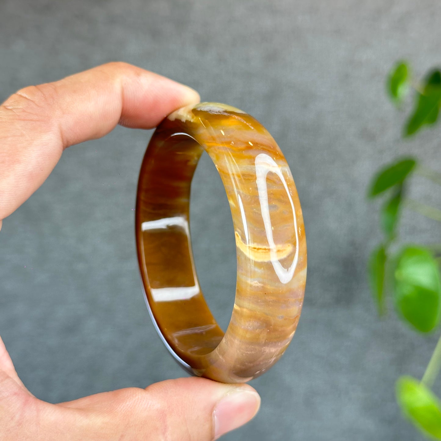Colourful Natural Chalcedony Bangle Leaf Style Size 54.8 mm