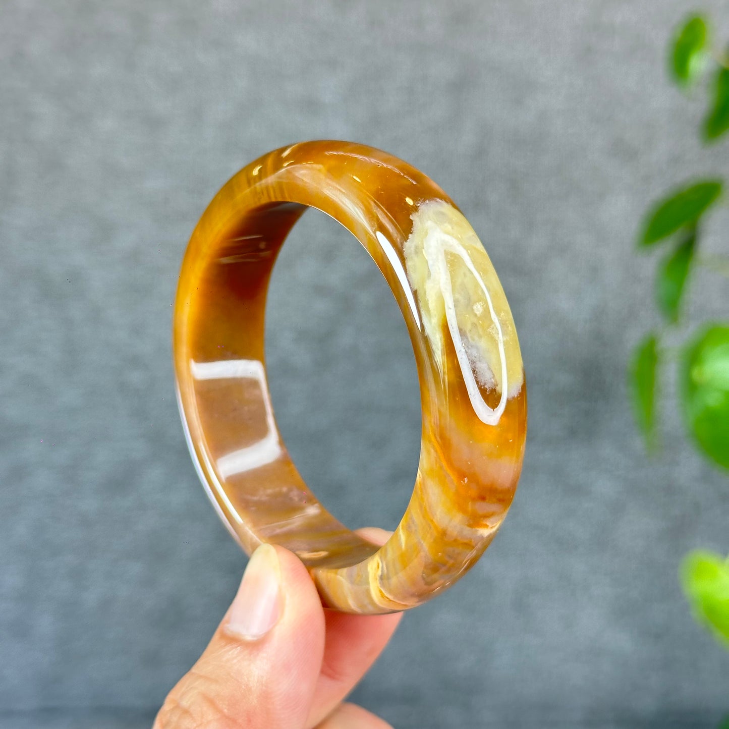 Colourful Natural Chalcedony Bangle Leaf Style Size 54.8 mm