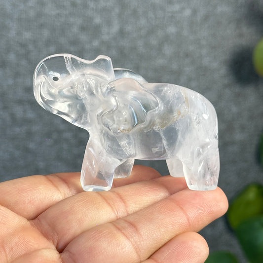 Natural Clear Quartz Elephant Figurine