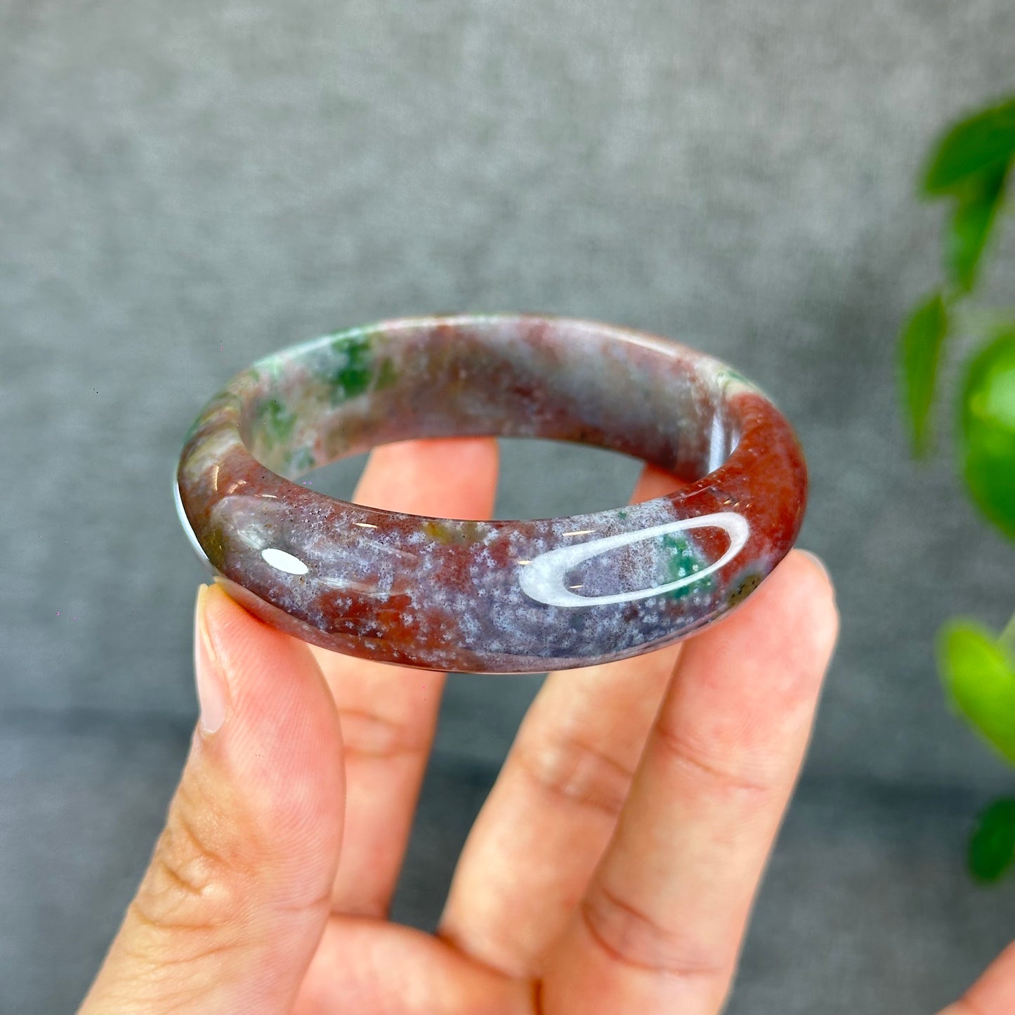 Colourful Natural Chalcedony Bangle Leaf Style Size 52 mm