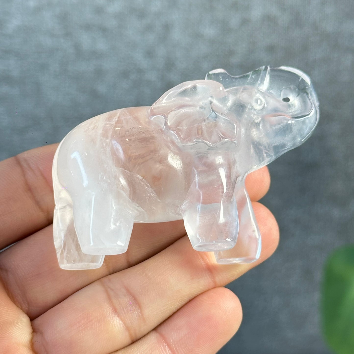 Natural Clear Quartz Elephant Figurine
