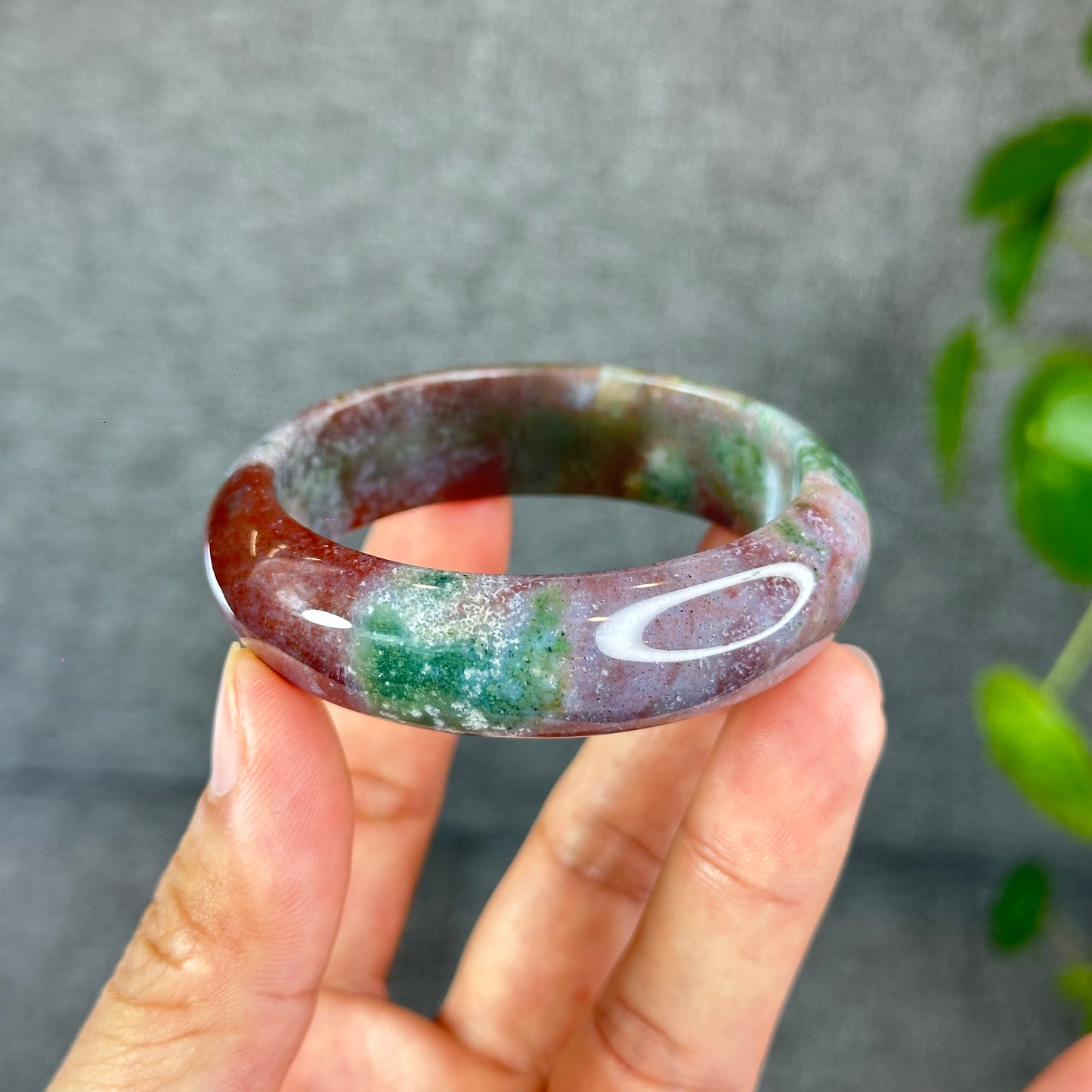 Colourful Natural Chalcedony Bangle Leaf Style Size 52 mm