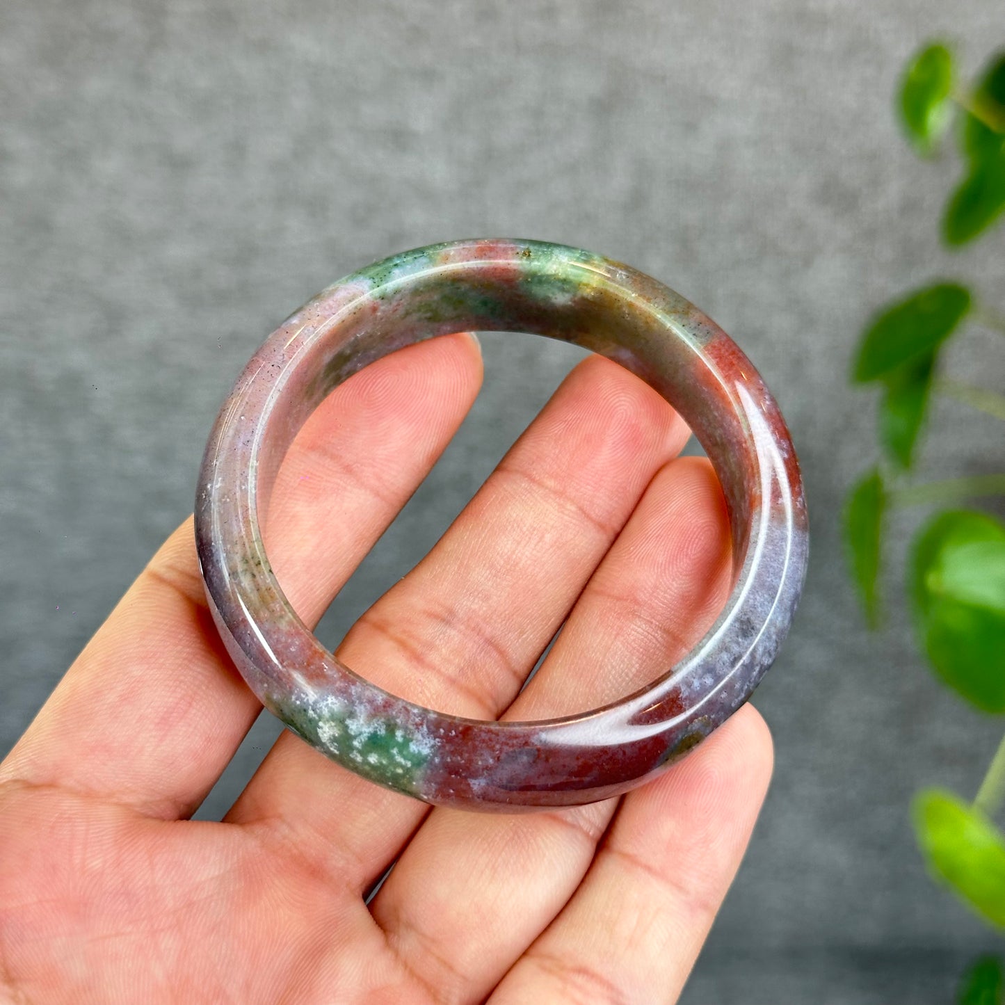 Colourful Natural Chalcedony Bangle Leaf Style Size 52 mm