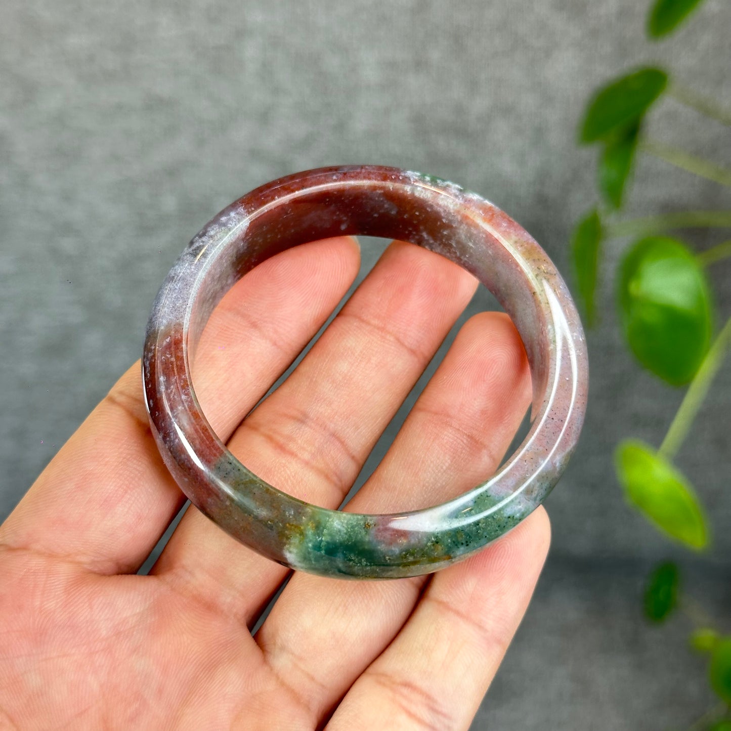 Colourful Natural Chalcedony Bangle Leaf Style Size 52 mm