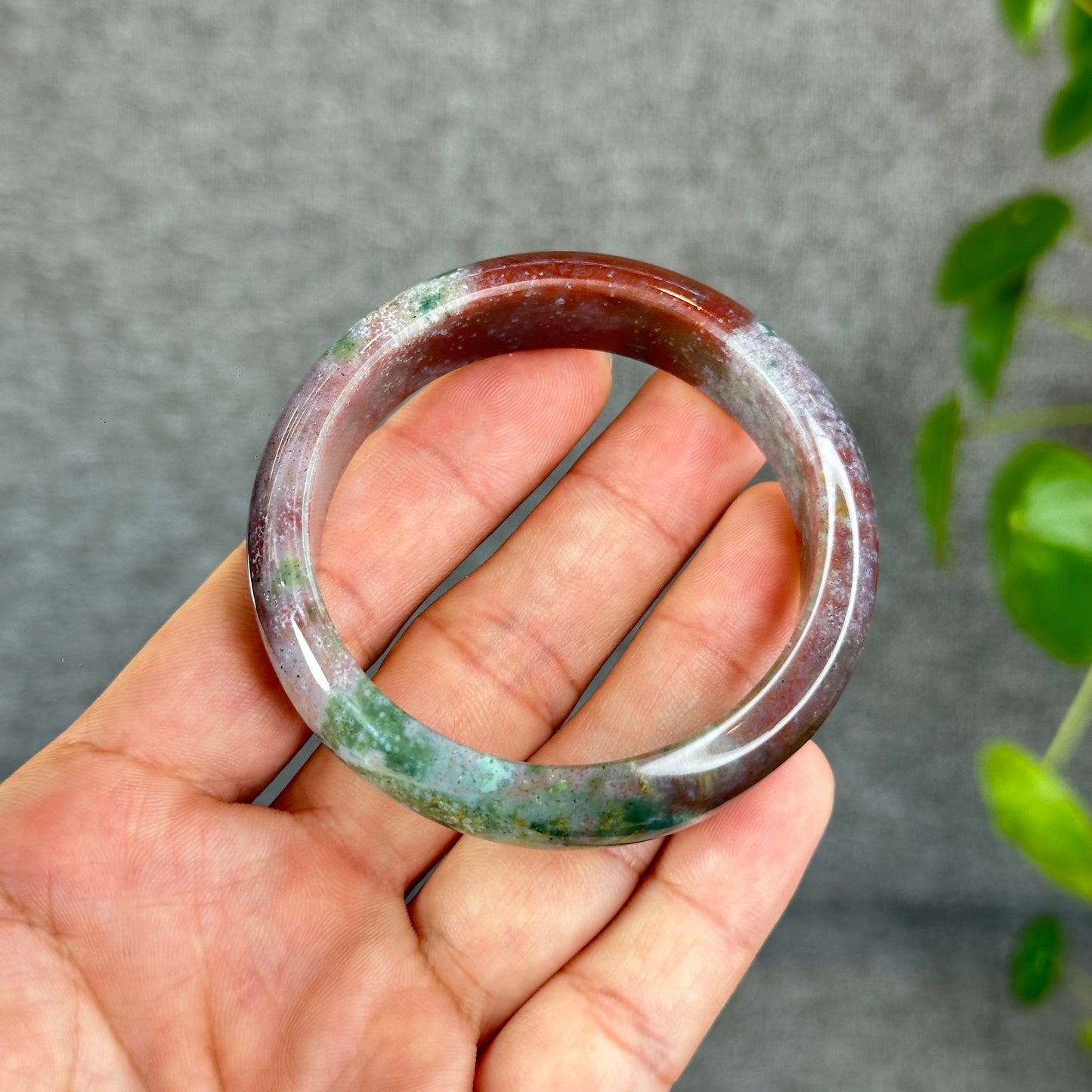 Colourful Natural Chalcedony Bangle Leaf Style Size 52 mm