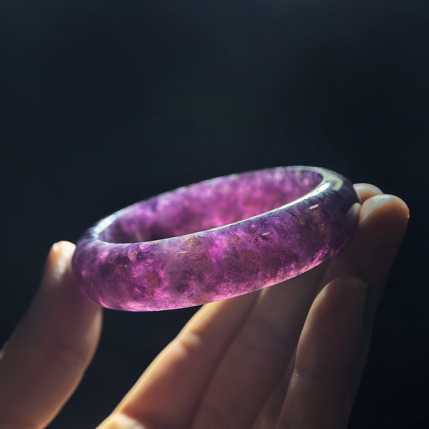 Natural Lepidolite Bangle Leaf Style Size 54 mm