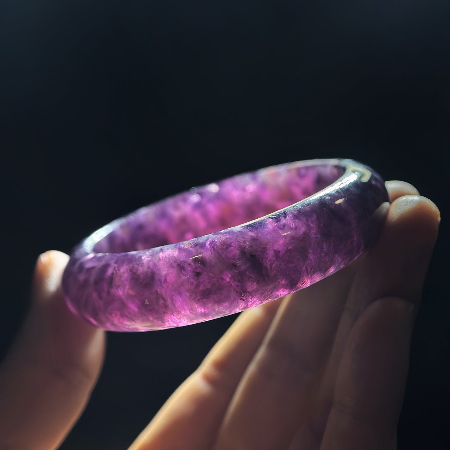 Natural Lepidolite Bangle Leaf Style Size 54 mm