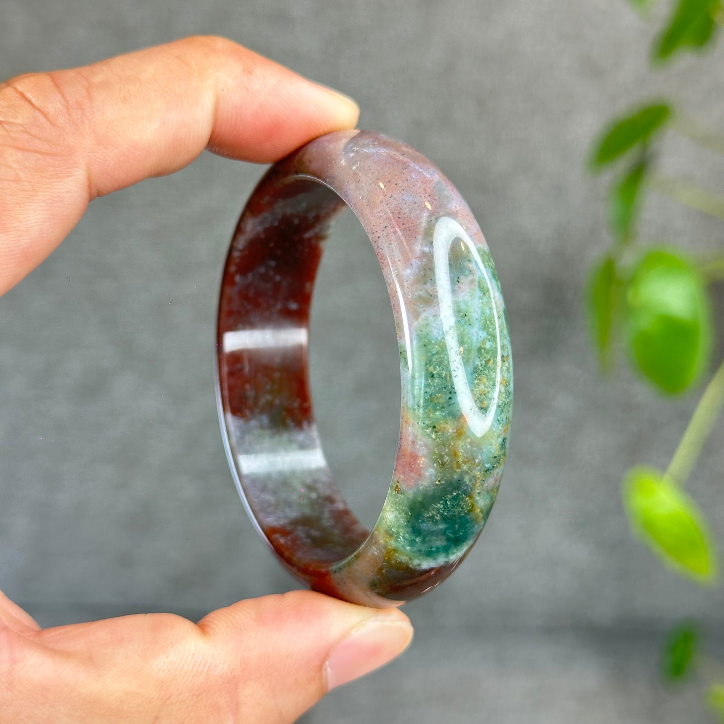 Colourful Natural Chalcedony Bangle Leaf Style Size 52 mm