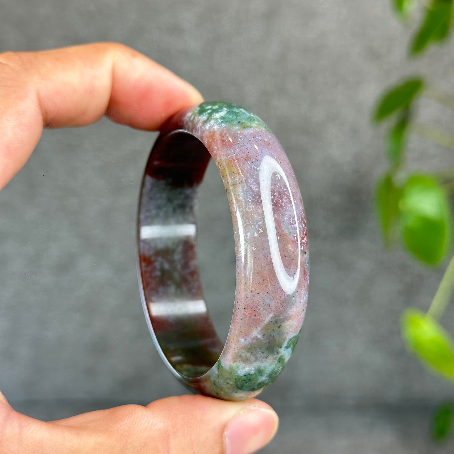 Colourful Natural Chalcedony Bangle Leaf Style Size 52 mm
