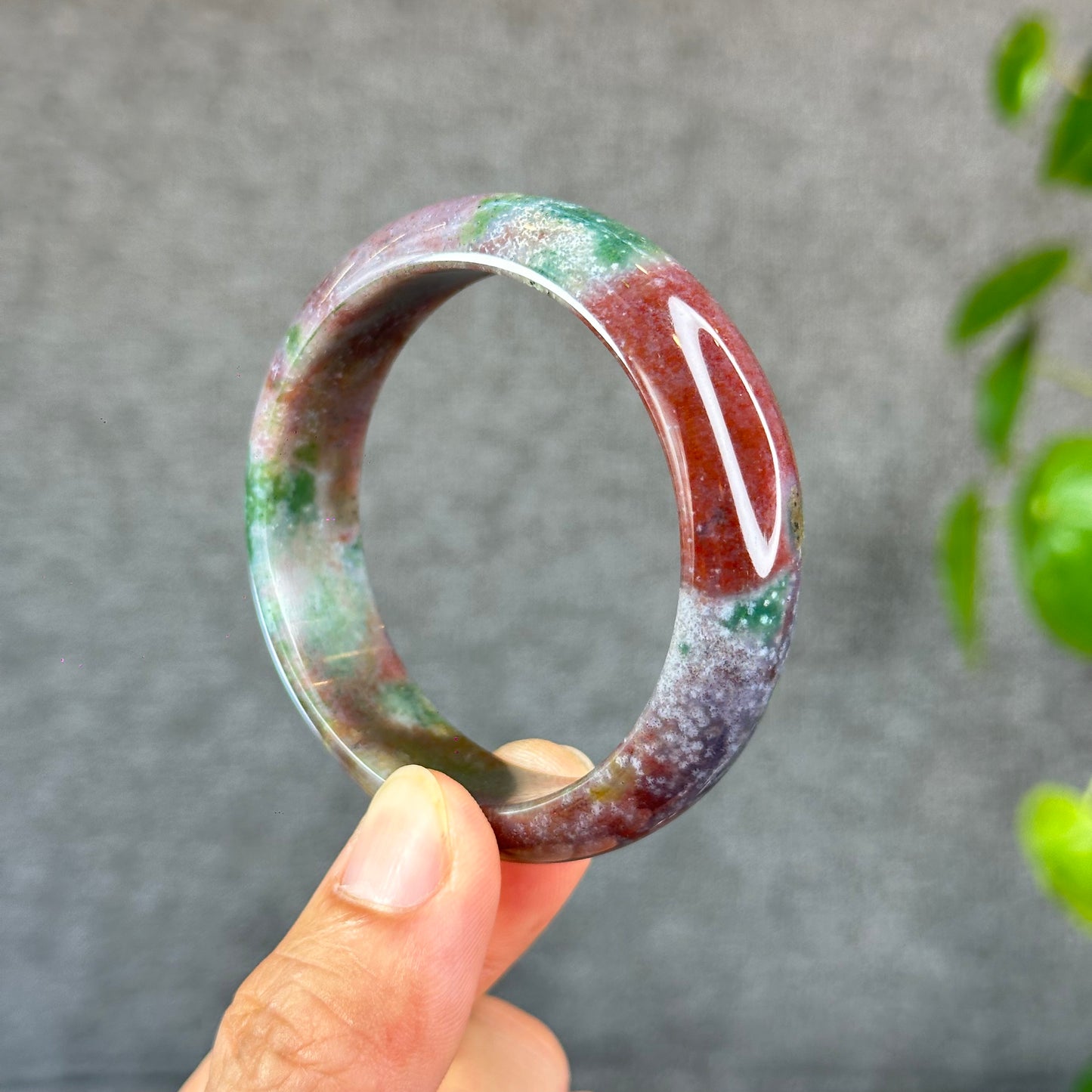 Colourful Natural Chalcedony Bangle Leaf Style Size 52 mm