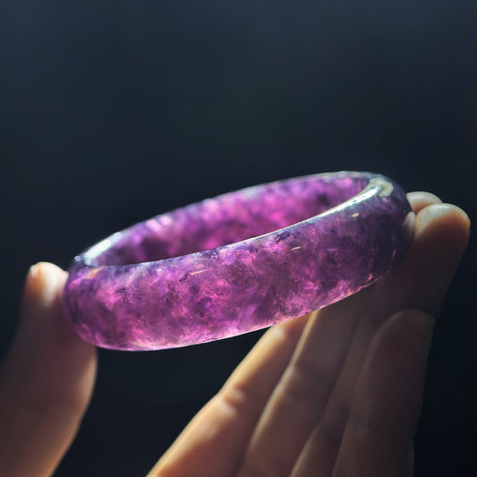 Natural Lepidolite Bangle Leaf Style Size 56 mm