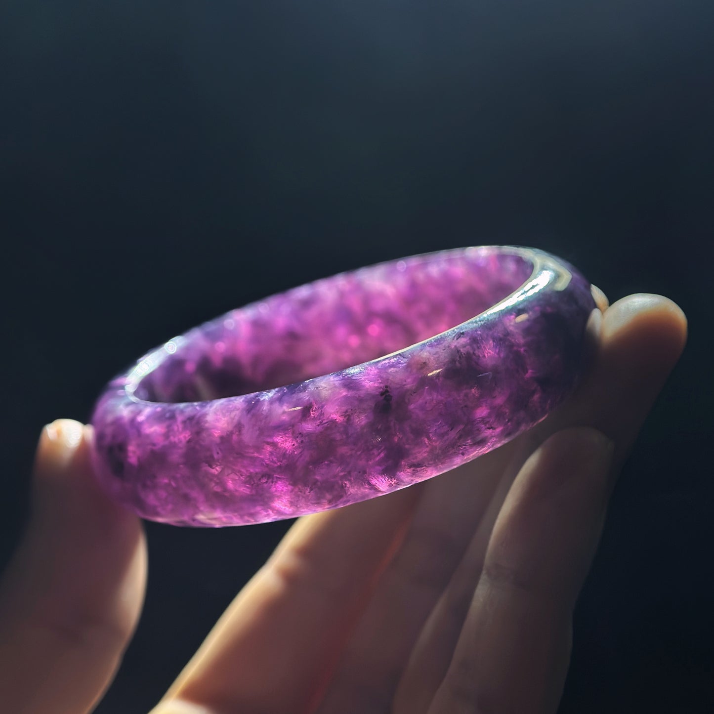 Natural Lepidolite Bangle Leaf Style Size 56 mm
