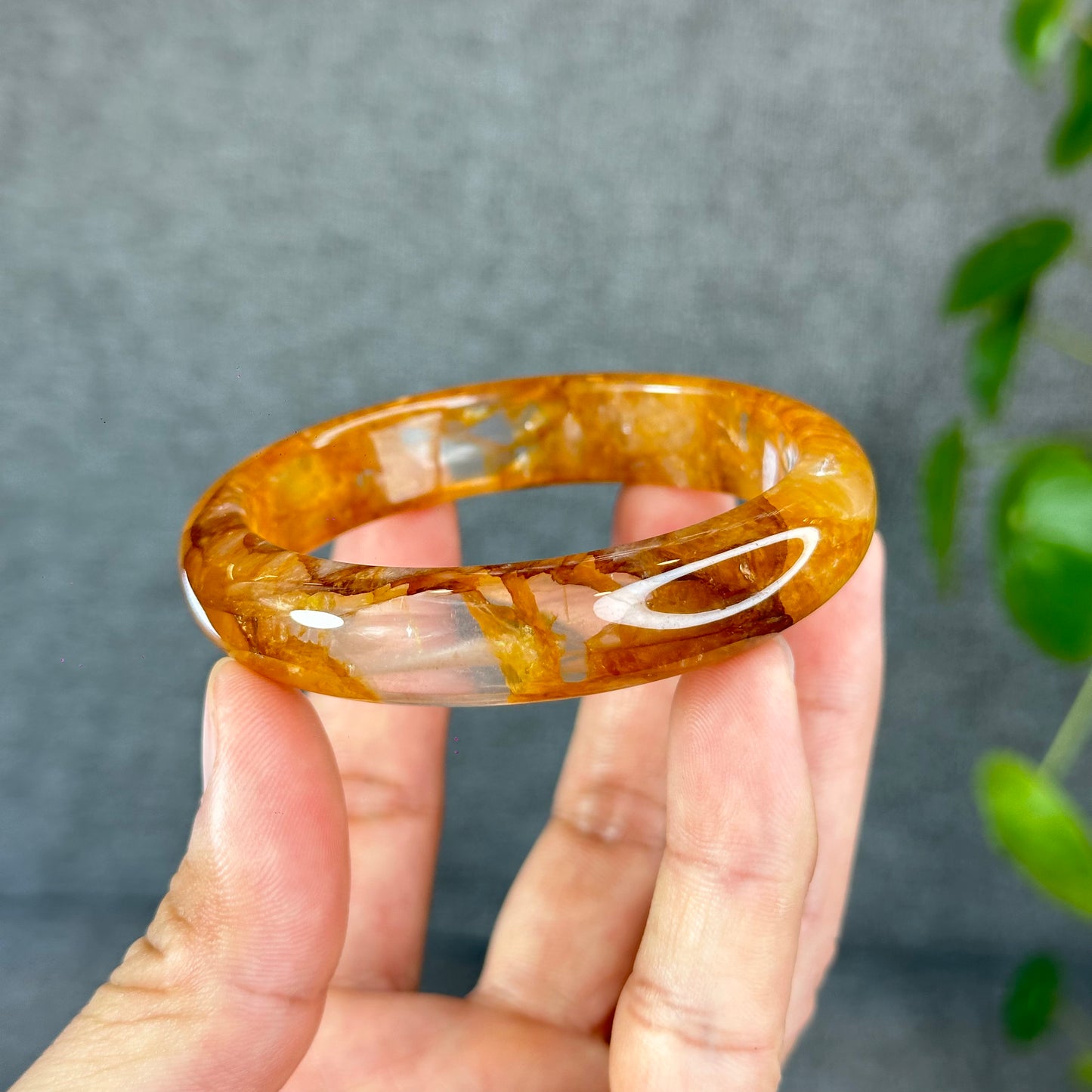 Natural Fire Quartz Golden Healer Bangle Leaf Style Size 57.5 mm