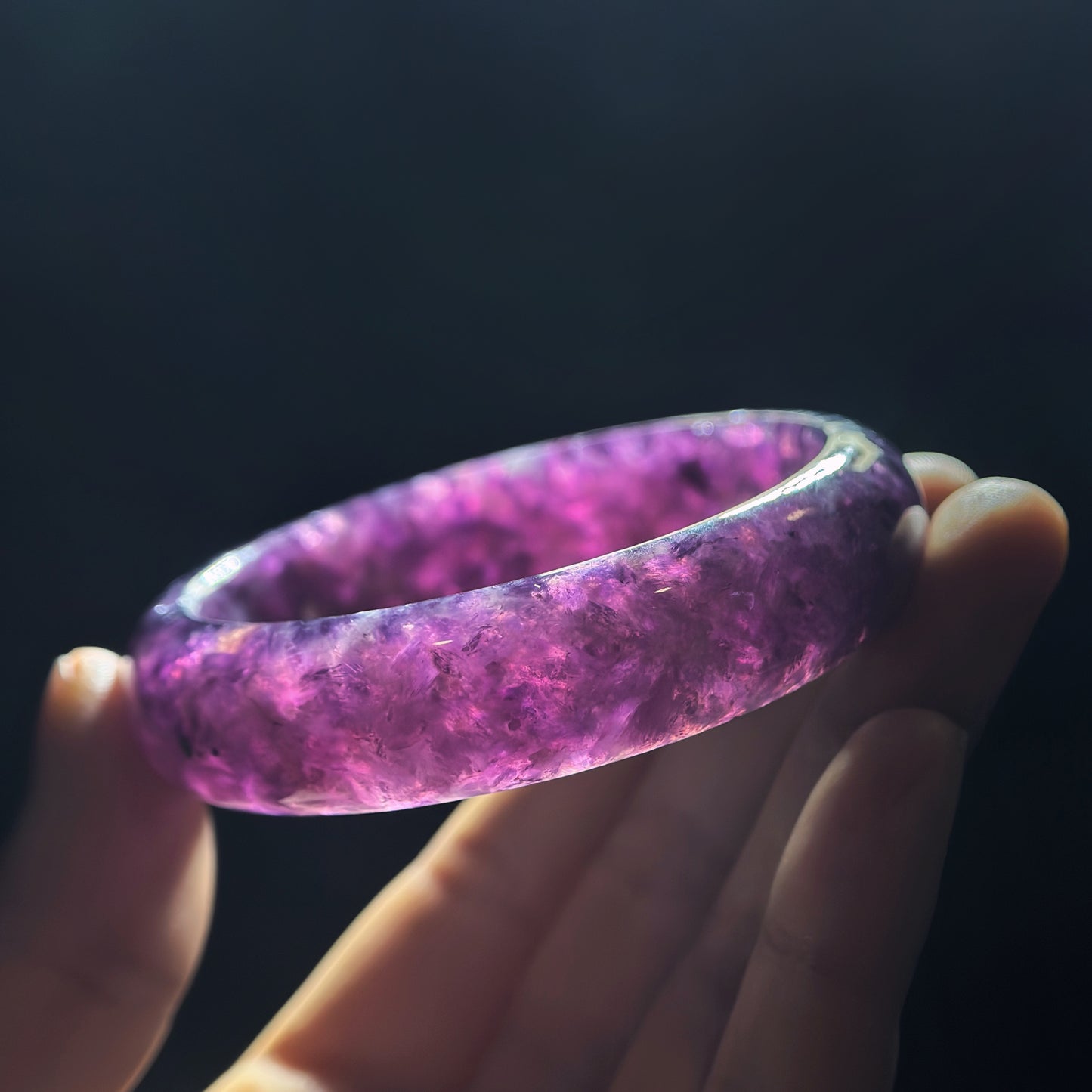 Natural Lepidolite Bangle Leaf Style Size 56 mm
