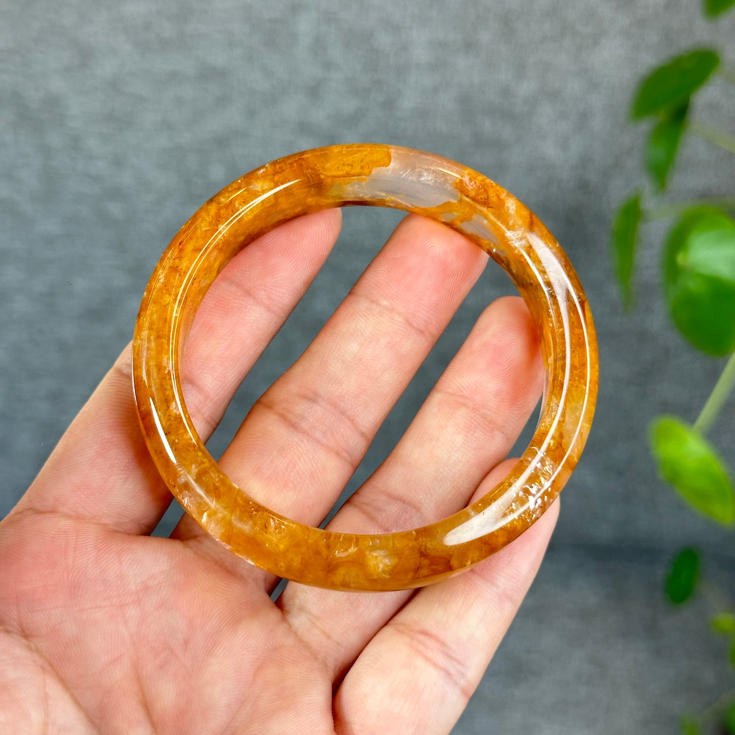 Natural Fire Quartz Golden Healer Bangle Leaf Style Size 57.5 mm
