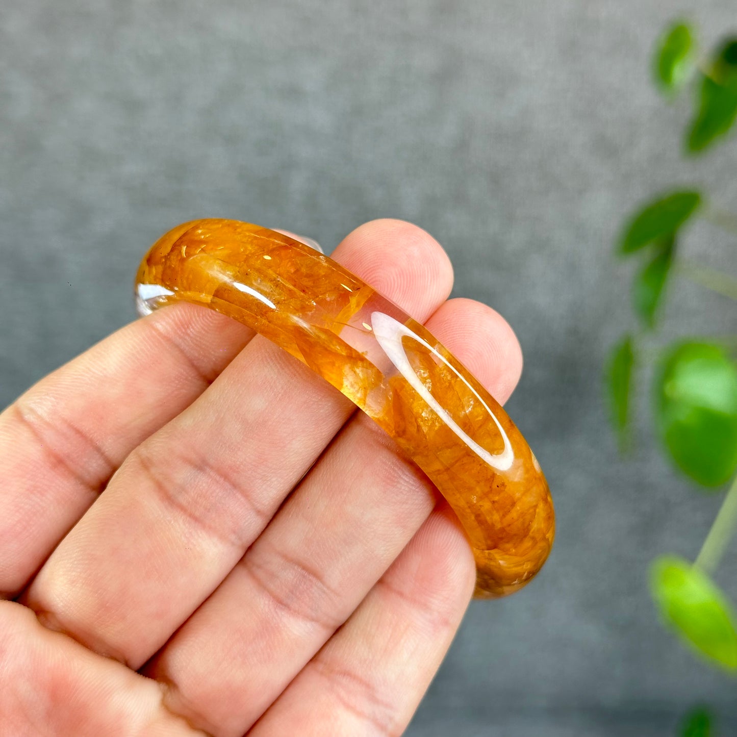 Natural Fire Quartz Golden Healer Bangle Leaf Style Size 57.5 mm