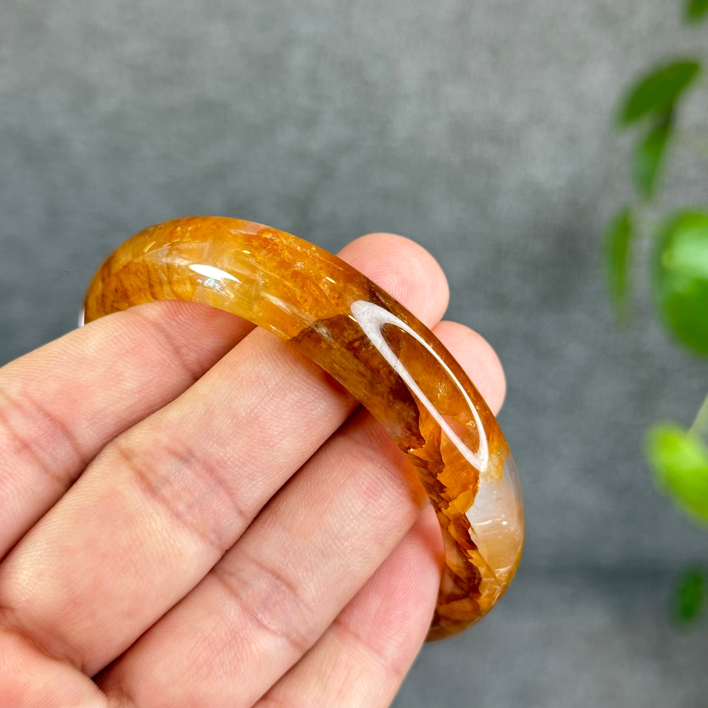 Natural Fire Quartz Golden Healer Bangle Leaf Style Size 57.5 mm