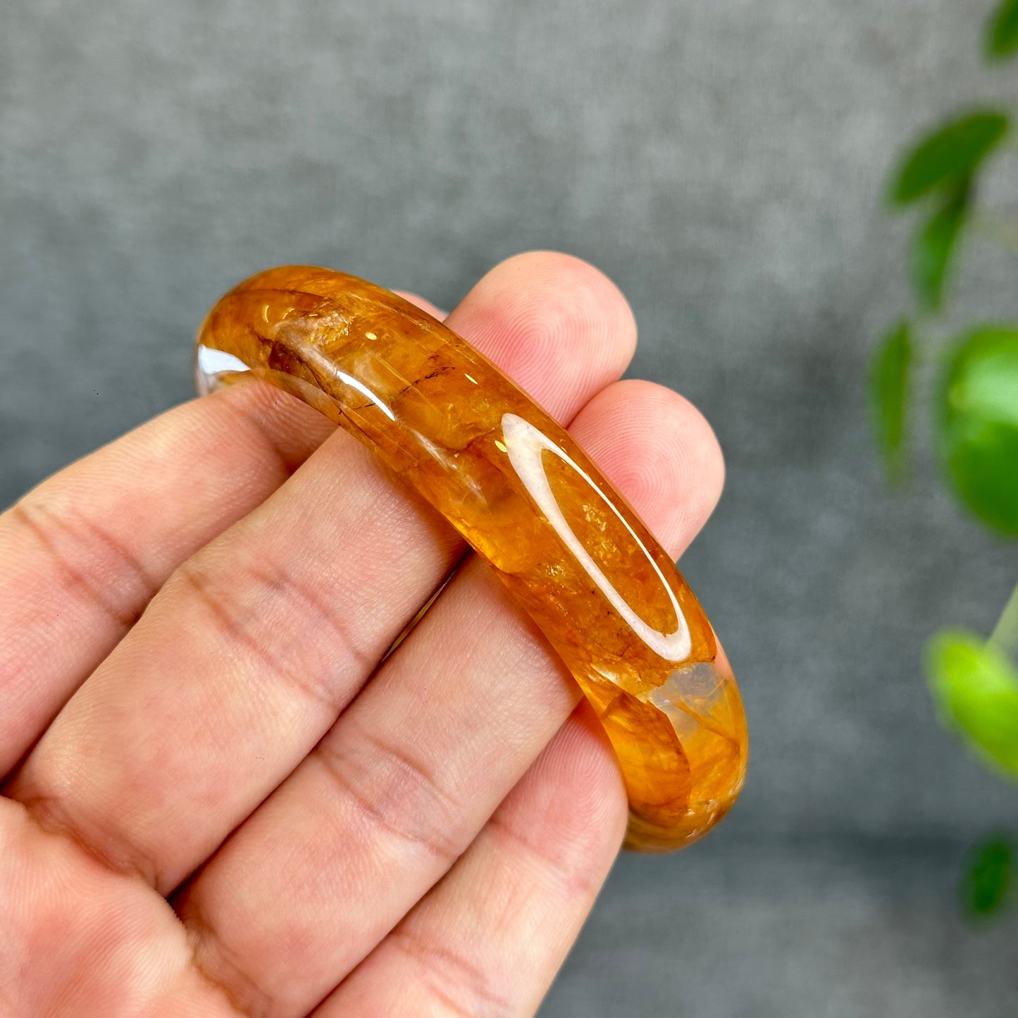 Natural Fire Quartz Golden Healer Bangle Leaf Style Size 57.5 mm