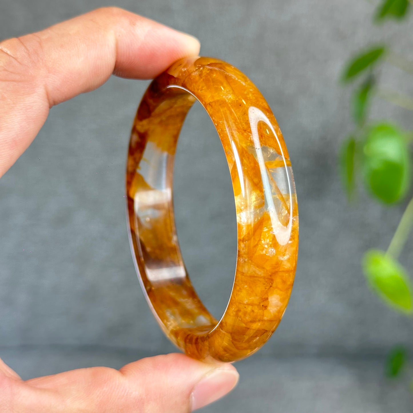 Natural Fire Quartz Golden Healer Bangle Leaf Style Size 57.5 mm