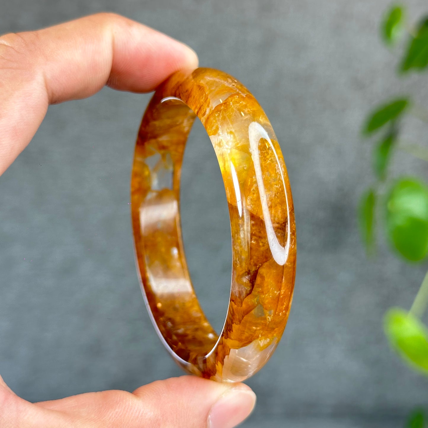 Natural Fire Quartz Golden Healer Bangle Leaf Style Size 57.5 mm