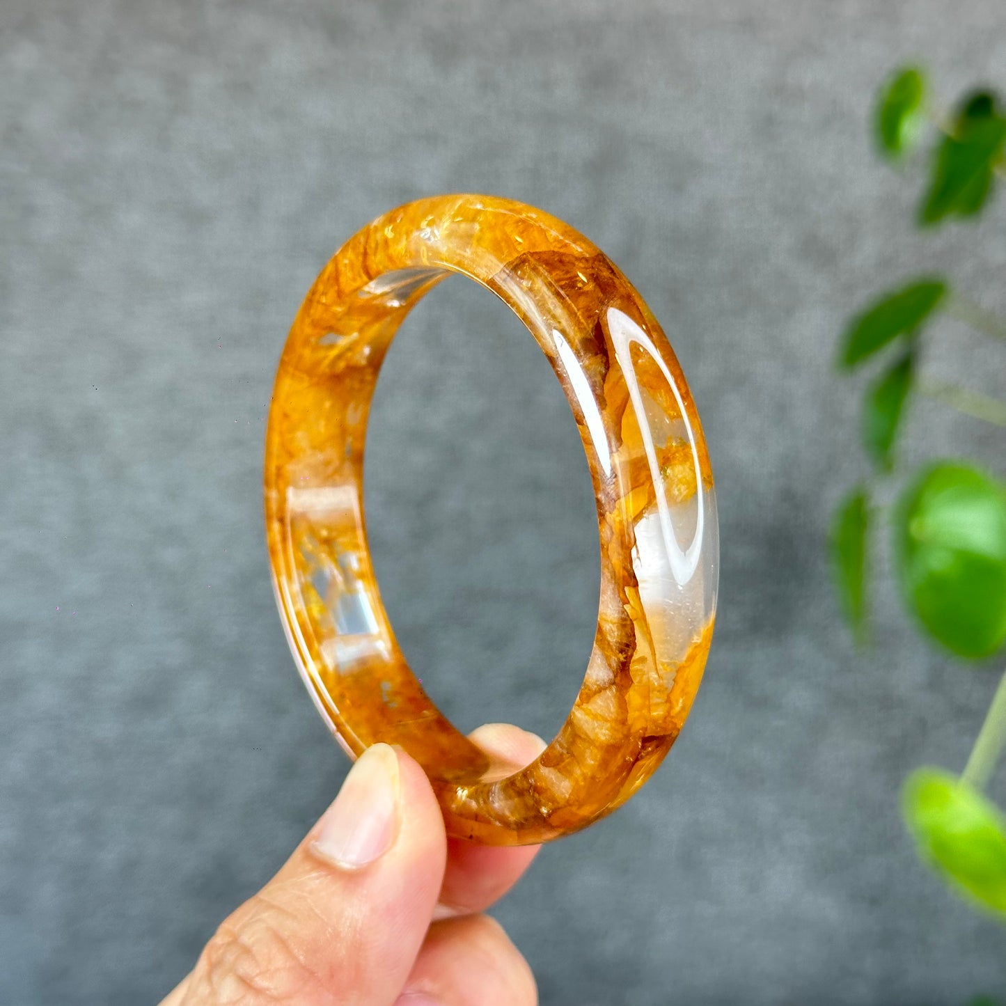 Natural Fire Quartz Golden Healer Bangle Leaf Style Size 57.5 mm