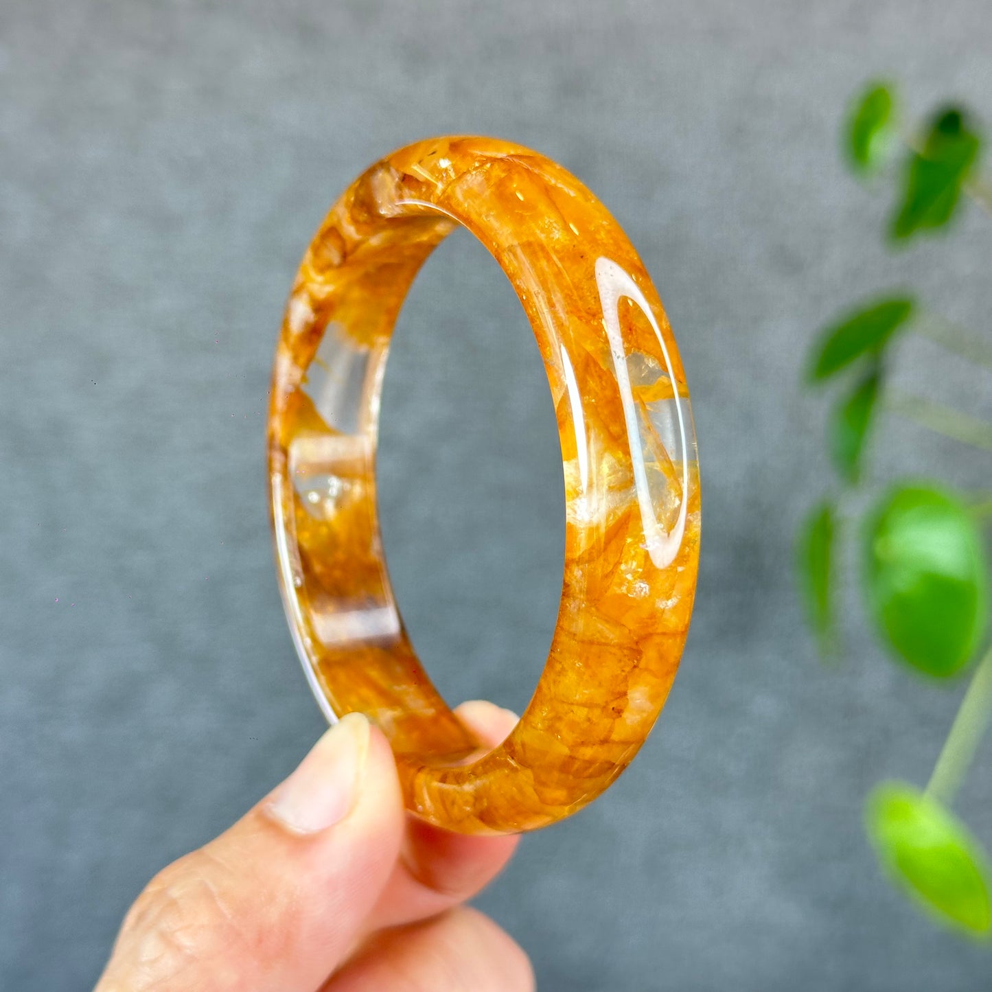 Natural Fire Quartz Golden Healer Bangle Leaf Style Size 57.5 mm