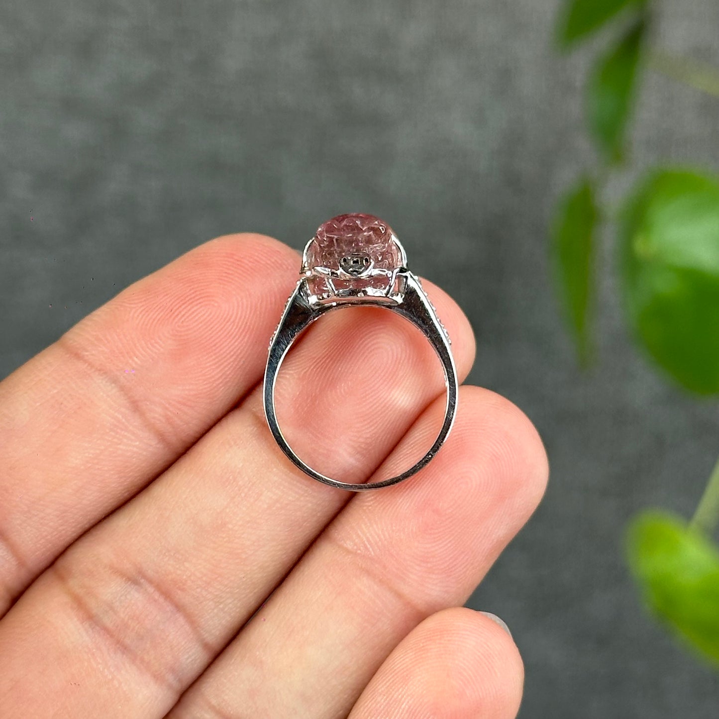 Pixiu Natural Tourmaline Ring in 10 k White Gold Setting Size 1.7