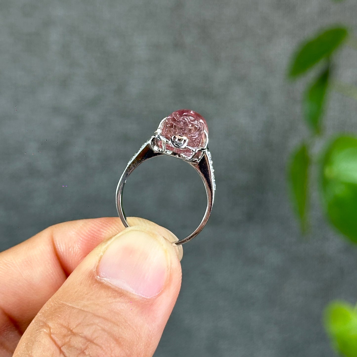Pixiu Natural Tourmaline Ring in 10 k White Gold Setting Size 1.7